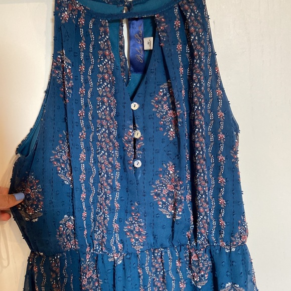 Turquoise Floral Halter Dress-Medium - Picture 2 of 4